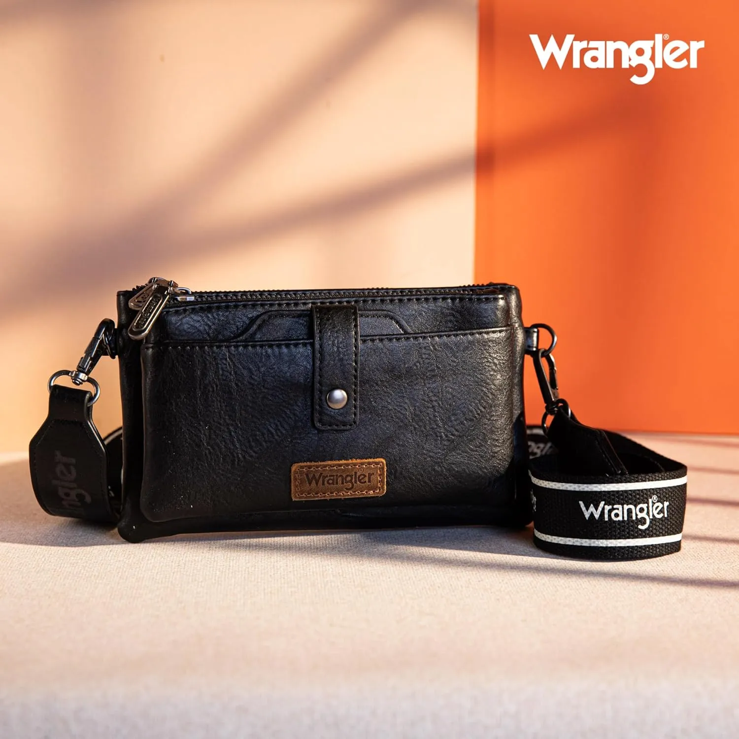 Wrangler Distressed Crossbody Purses for Women Multi-function Card Holder Wallet Small Purse with Double Zipper