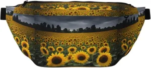 Yellow Sunflowers Stylish Crossbody Waist Pack - Versatile And Compact Travel Pouch For Hands-Free Storage, Black, PBYB-12185A