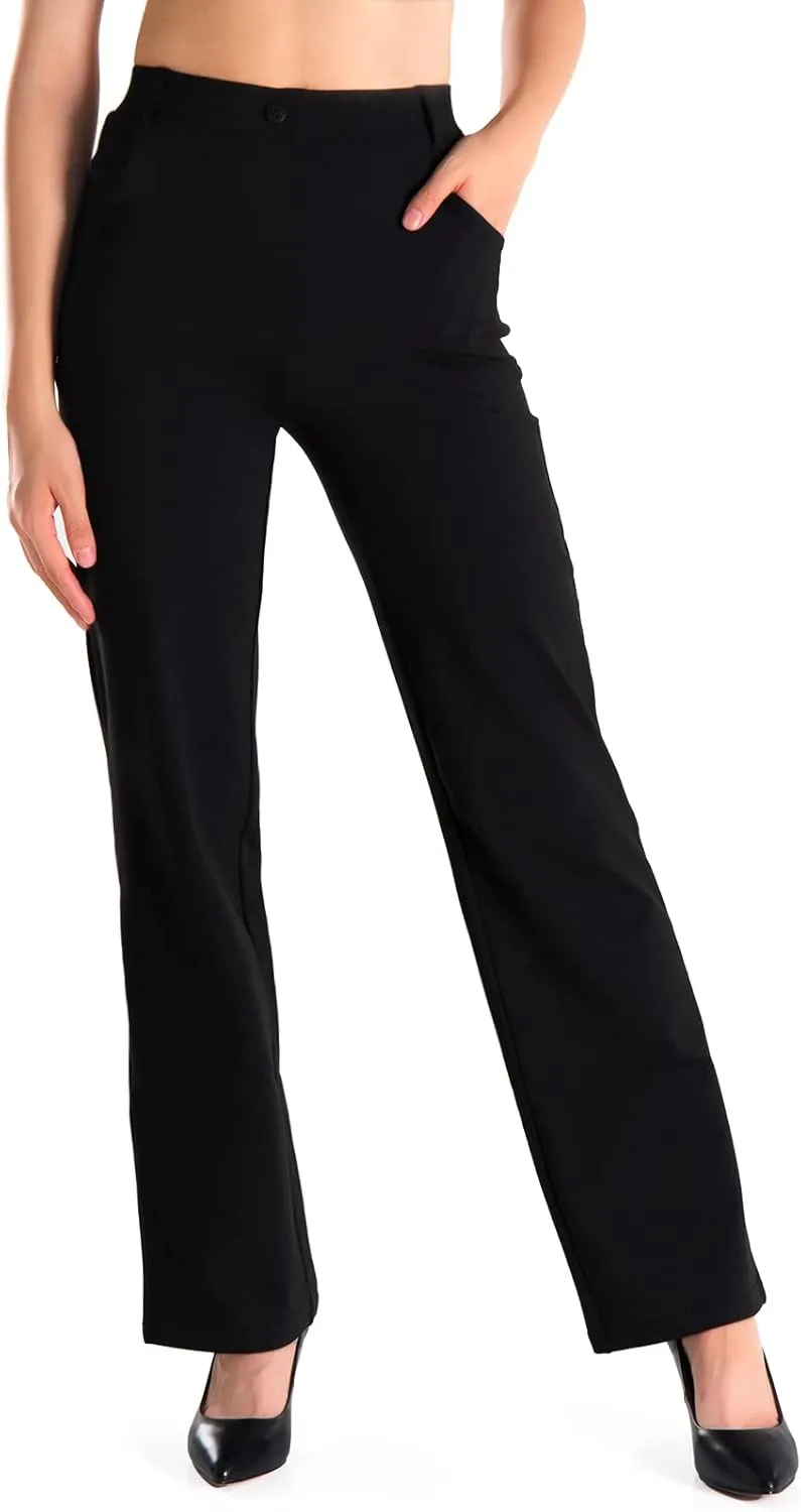 Yogipace,Belt Loops,Women's Petite/Regular/Tall High Waisted Stretchy Straight Leg Relaxed Fit Yoga Dress Pants for Work