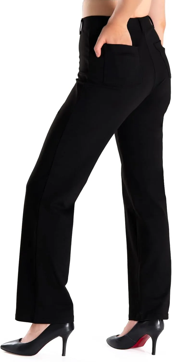 Yogipace,Belt Loops,Women's Petite/Regular/Tall High Waisted Stretchy Straight Leg Relaxed Fit Yoga Dress Pants for Work