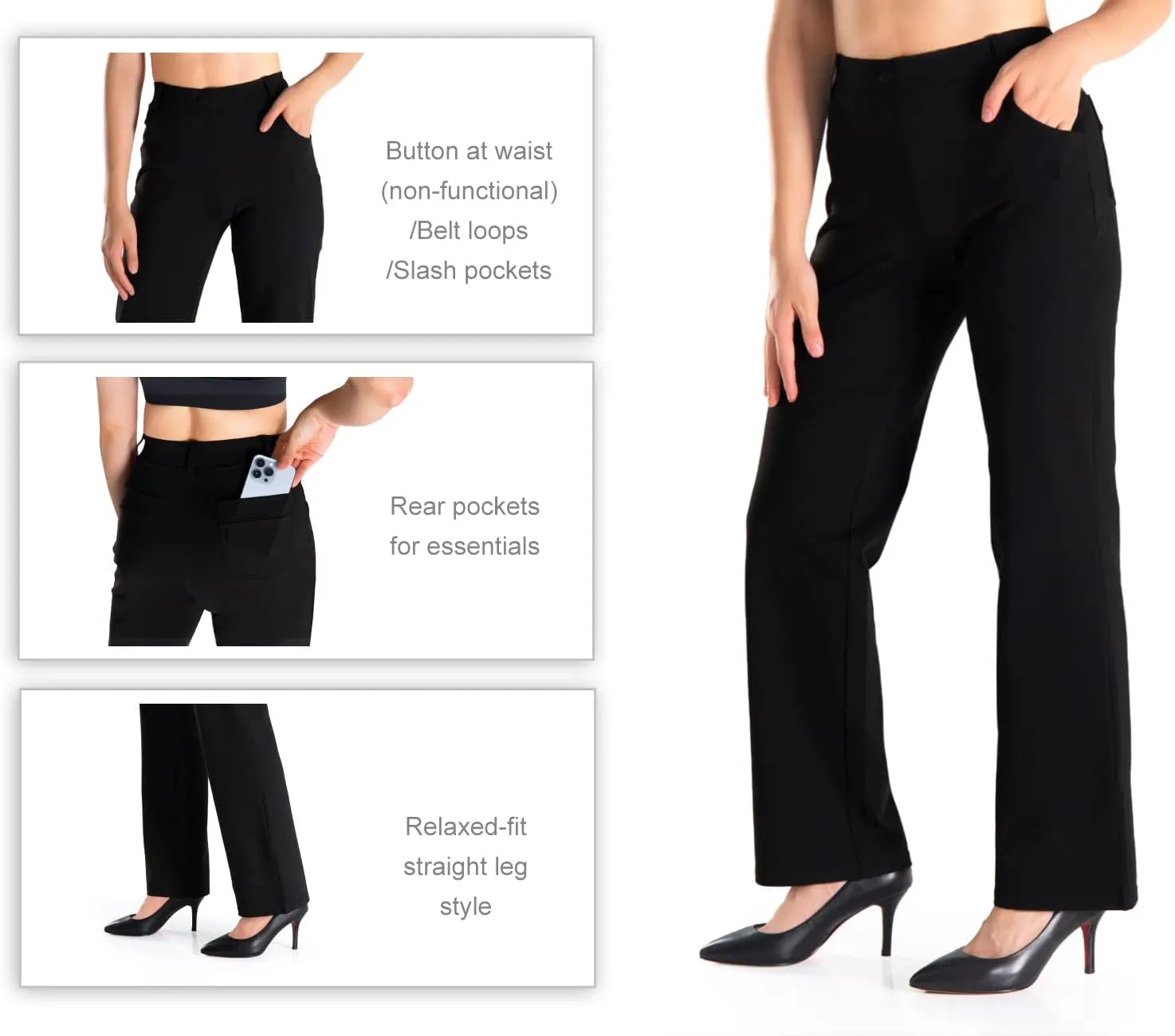 Yogipace,Belt Loops,Women's Petite/Regular/Tall High Waisted Stretchy Straight Leg Relaxed Fit Yoga Dress Pants for Work