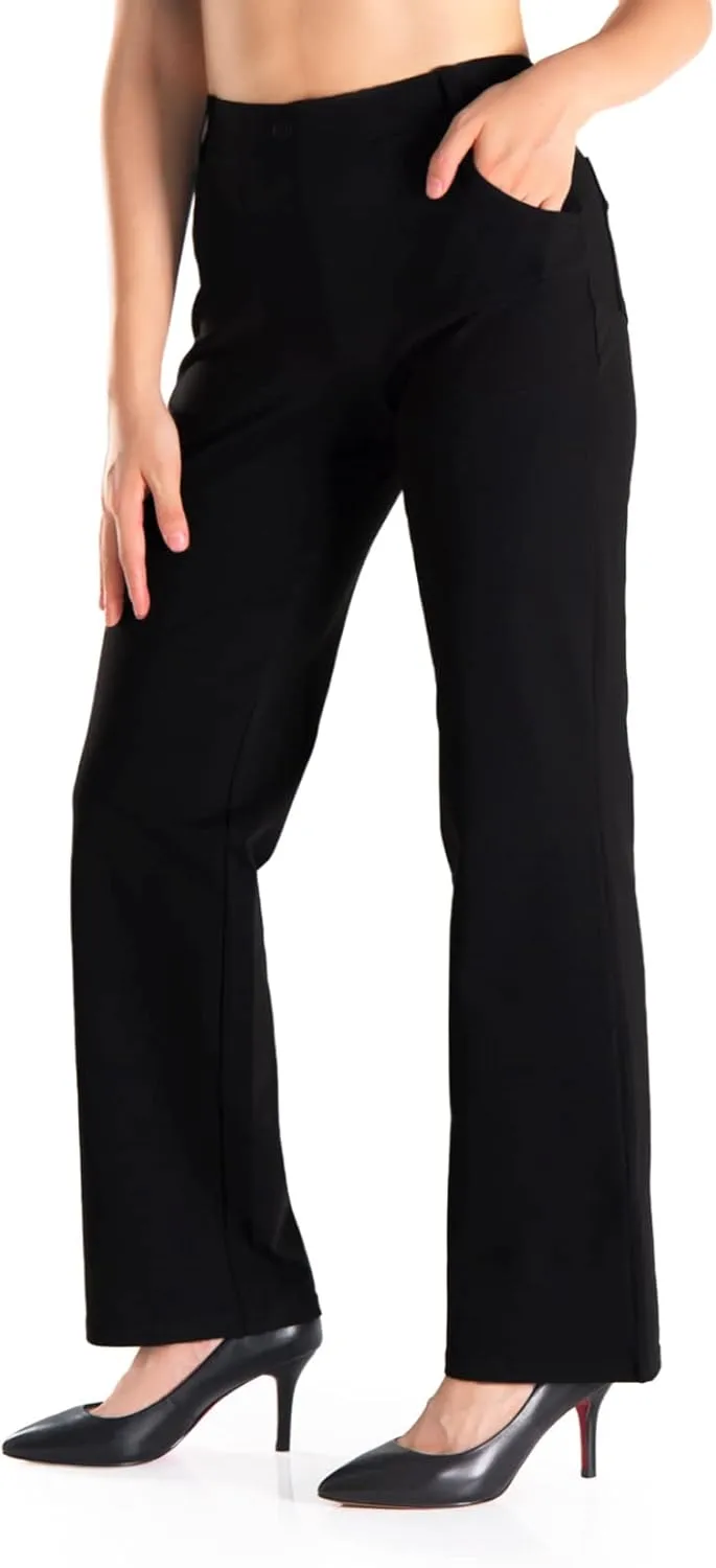 Yogipace,Belt Loops,Women's Petite/Regular/Tall High Waisted Stretchy Straight Leg Relaxed Fit Yoga Dress Pants for Work